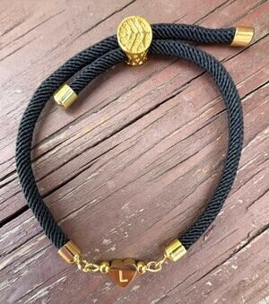 Black Rope Letter "L" Gold Heart Bead Bracelet Women Minimalist Adjustable